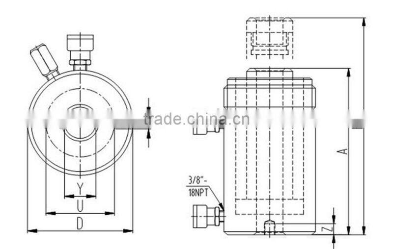 Double Acting Relief Valves Hollow Plunger Compact Hydraulic Jack