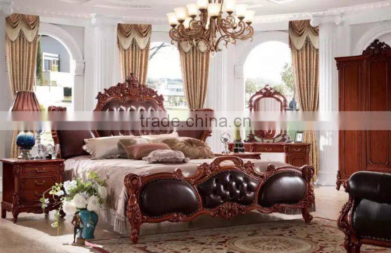 Luxury bedroom furniture solid wood crown carving bedroom set