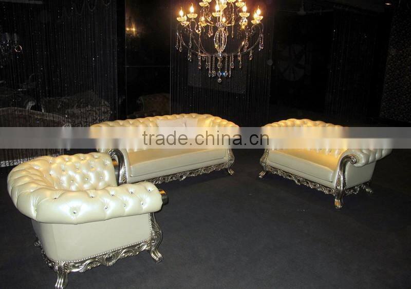 Luxury wooden living room sofa set with leather in beige color