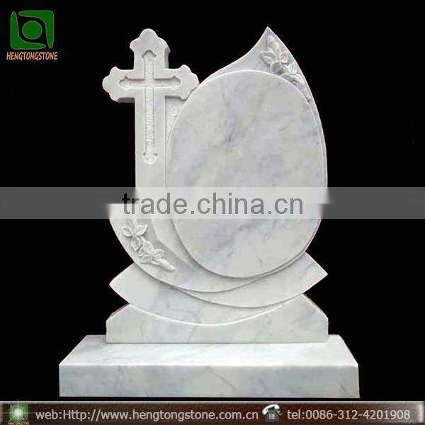 Natural Stone Carved Cross and Flower Design Headstone