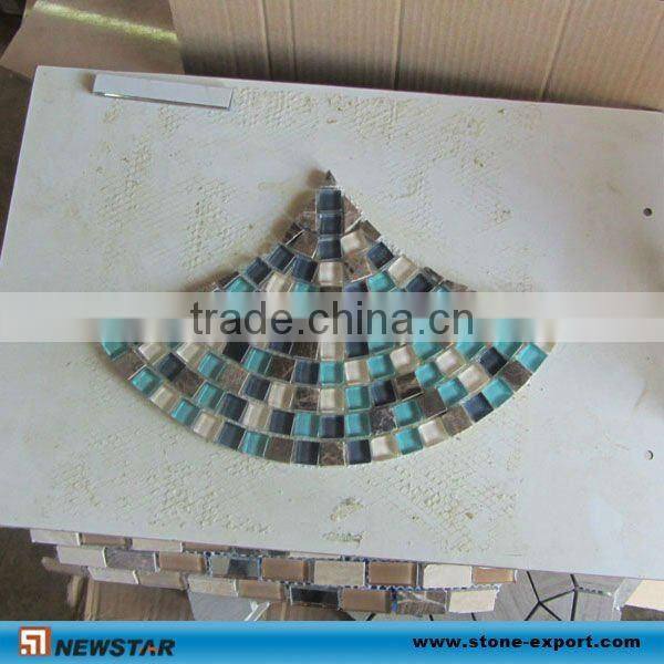 fan shape marble mosaic with glass