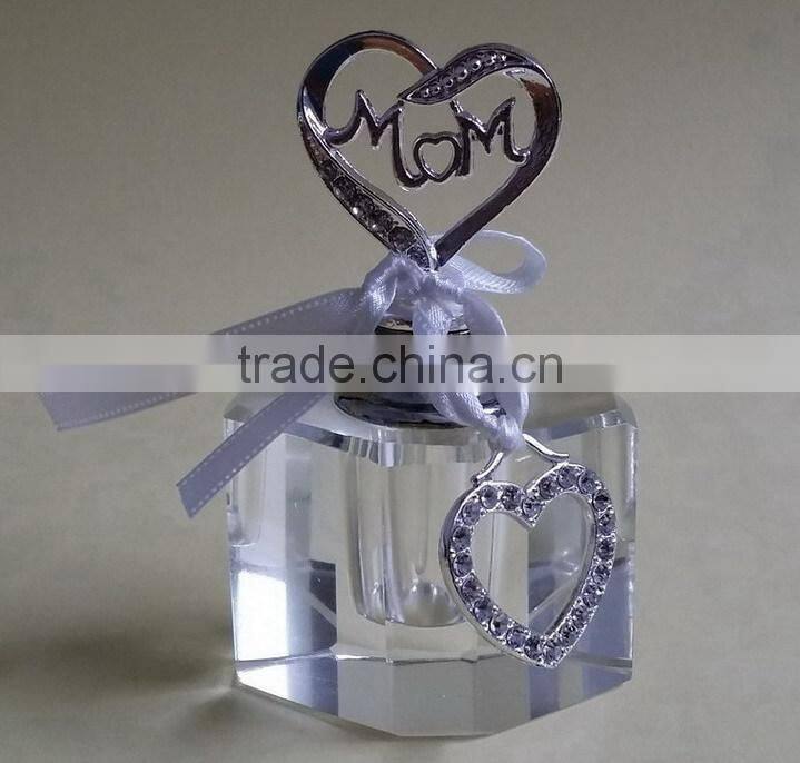 small empty crystal perfume bottle with jewelled metal alloy handle for mother's day