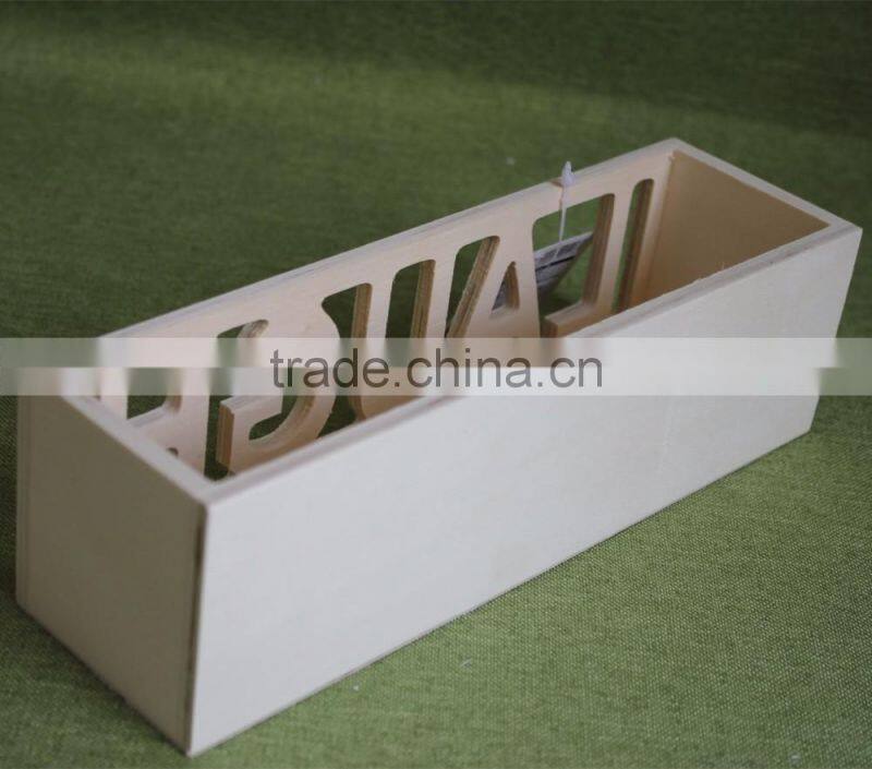 Cheapest customized small plywood decorative storage box with laser letter