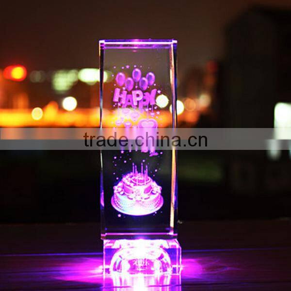 Light base 3d laser engraving crystal birthday gifts