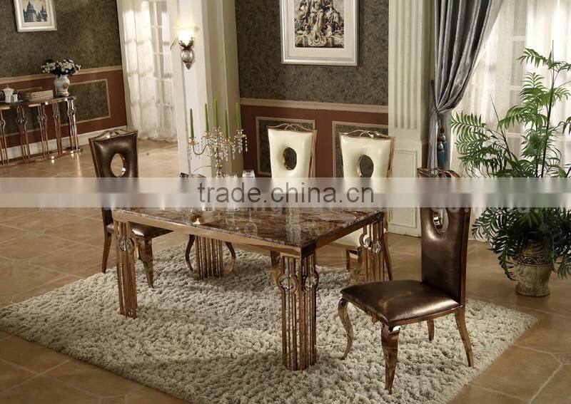 rose golden stainless steel dining table with crystal decoration