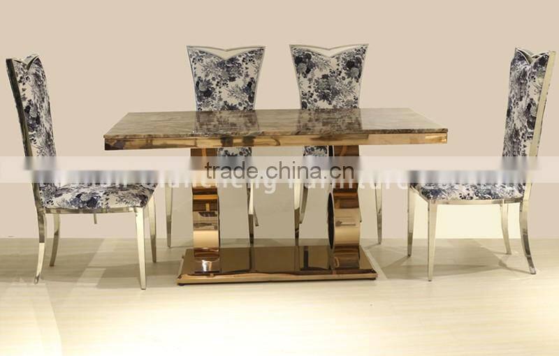 Luxury rose gold marble dining table set restaurant furniture