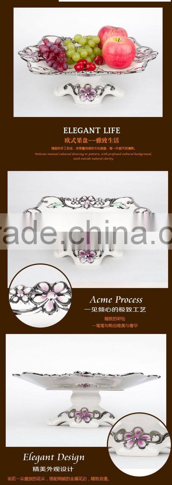 Stock ceramic candy dish golden ,ceramic plate ,silver golden fruit tray