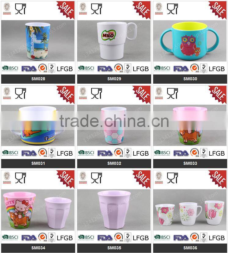 Two handle melamine cup with cute customized printing for kids/children drinking mug