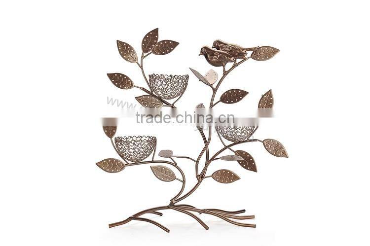 Metal jewelry tree display stand with 3 bird nest