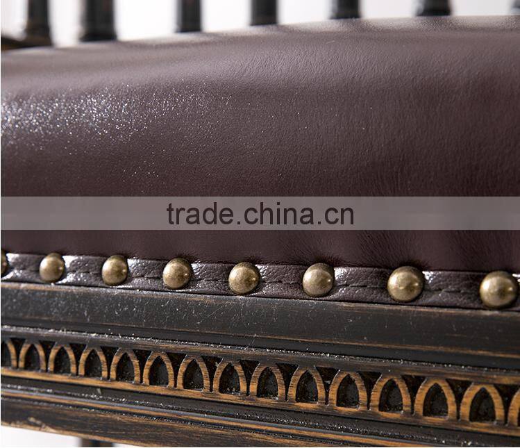 Classic Elegant Regina British Style Square Back Carving Leather Armchair with Distressed Brown Painting BF12-03294a