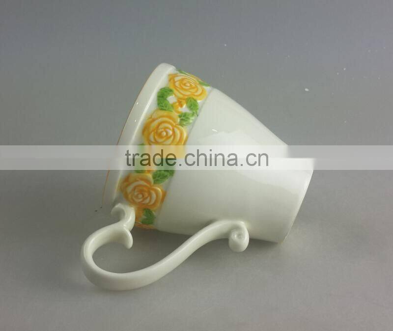 New bone embossed rose handpainted mug