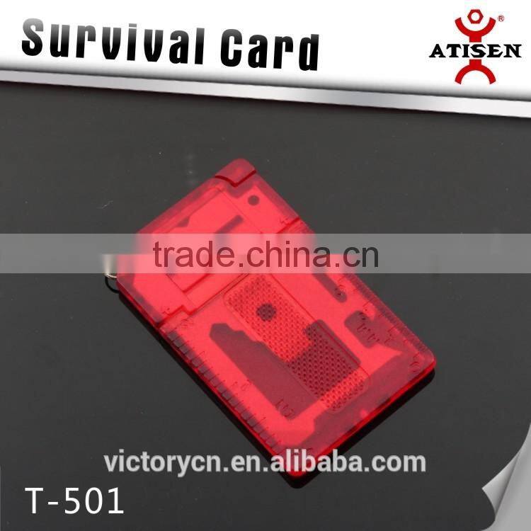 Red stainless multi function survival card,pocket outdoor tool