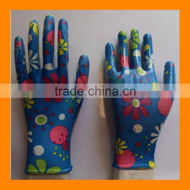 Women's Nitrile Garden Work Gloves Assorted Colors Flat Nitrile Coated Garden Glove