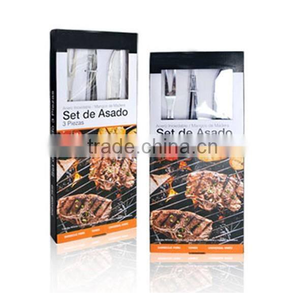 Set of 3 hard wood handle bbq tool set