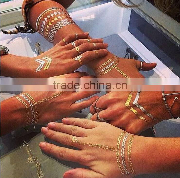 Custom metallic tattoo sticker 3D gold foil water transfer tattoo sticker