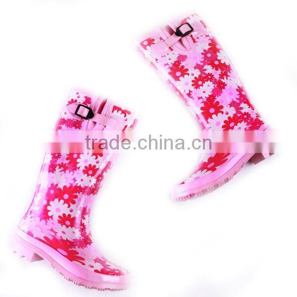 rubber rain boots with flower pattern