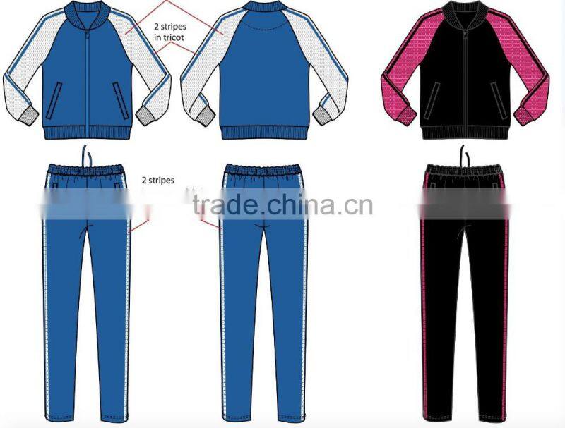 20,000 sets STOCKLOTS Factory Sport wear suit Mens Women's 220g polytricot fabric stocks