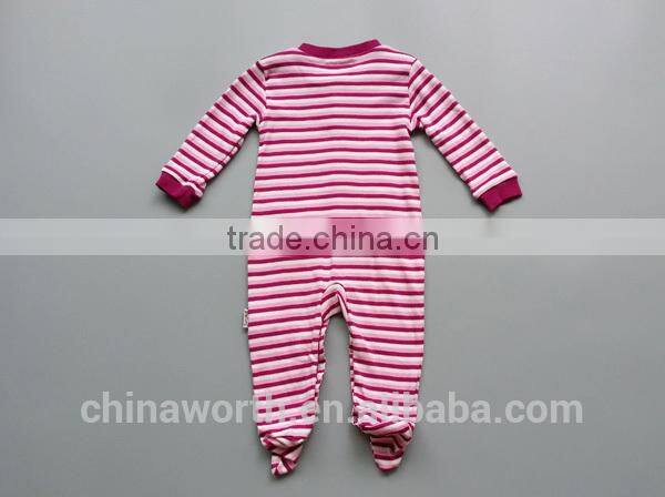 Autumn baby clothing striped 100% cotton embroidered footed romper