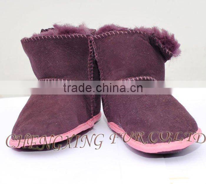 CX-SHOES-06D Genuine Sheared Sheep Skin Leather Baby Shoes