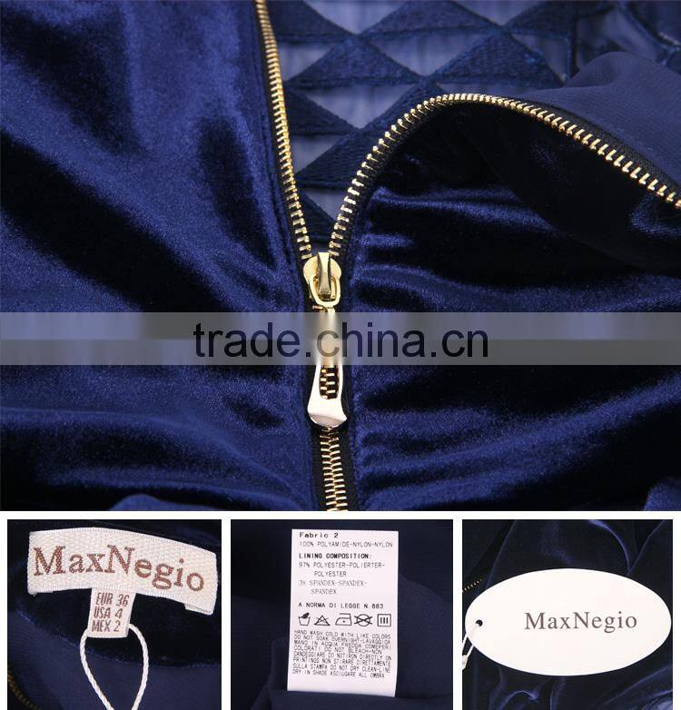 High Quality Sexy Lady Long Lace Sleeve Velvet Embroidered Dress