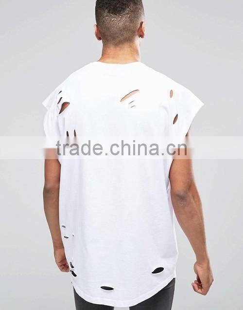Customize men cheap 100% cotton super oversized jersey t-shirt with distressing and curved hem