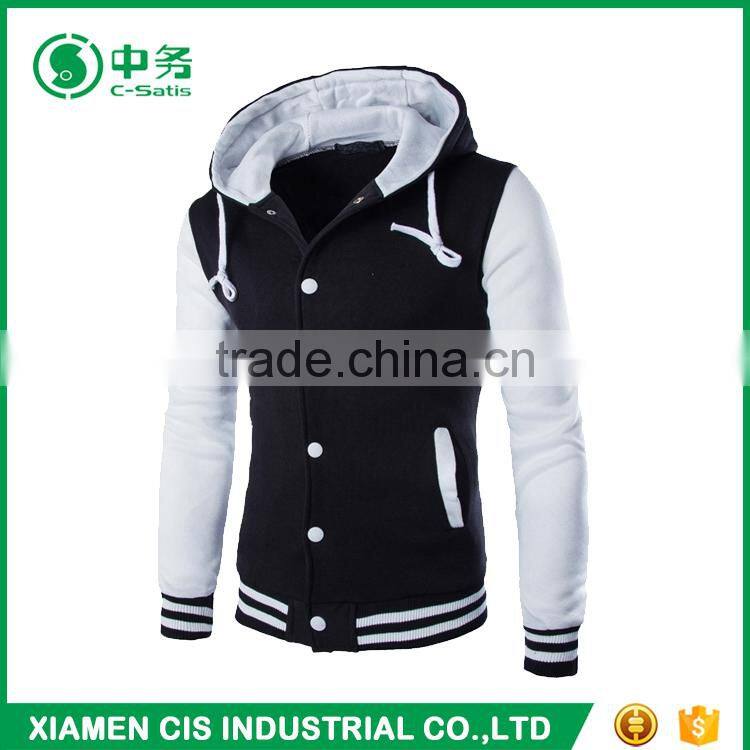 New Fashion American Yellow Sleeves Mens Blank Baseball Varsity Jacket with Hoodie