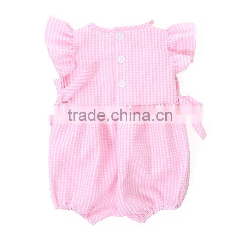 Newborn Baby Girls Romper Kids Grid Seersucker Baby Bubble Rompers