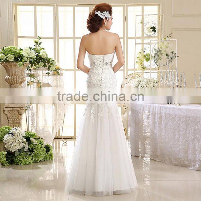 Wholesale price fishtail wedding dress with appliques designs