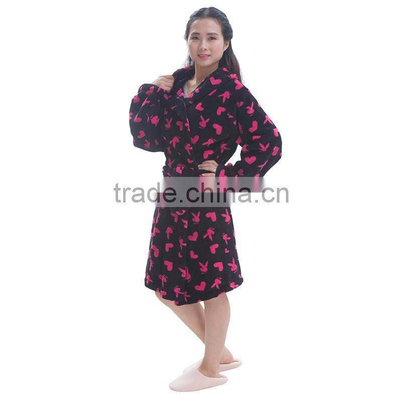 Women 100 polyester printed hooded adult bathrobe