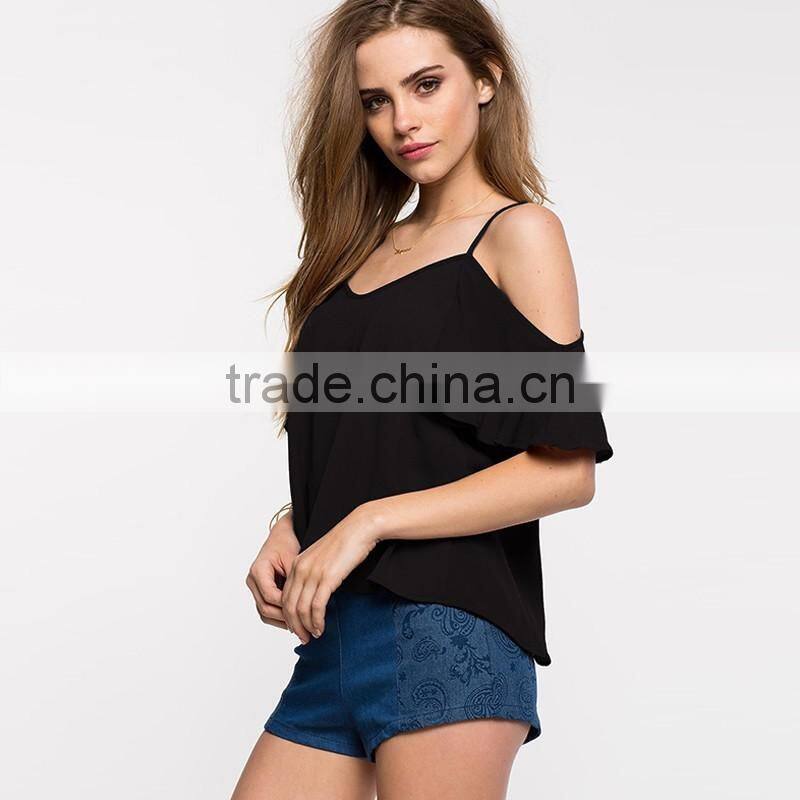 Women's autumn/summer V neck loose sweet halter chiffon top shirt