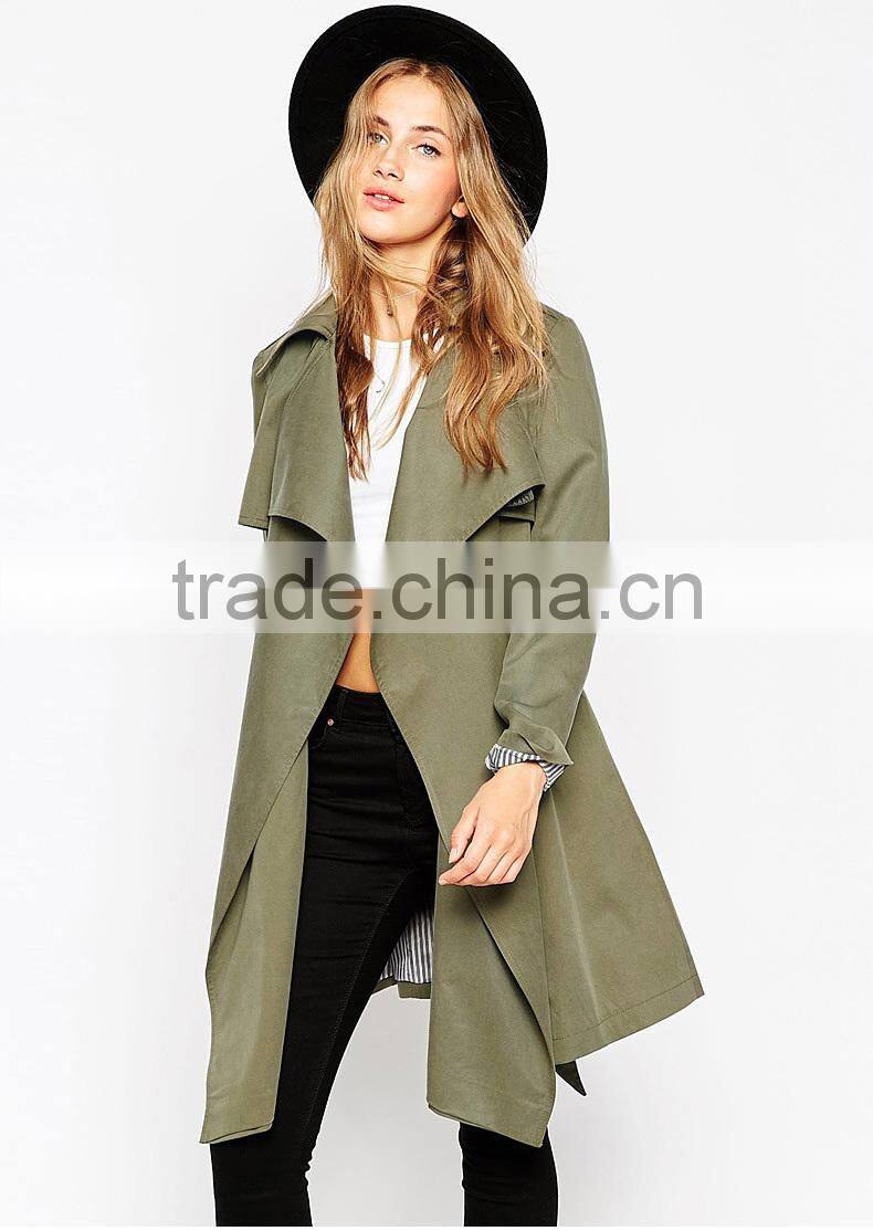 Autumn fashion leisure, big lapel, no buckle lace, slim, long windbreaker, coat, women's students
