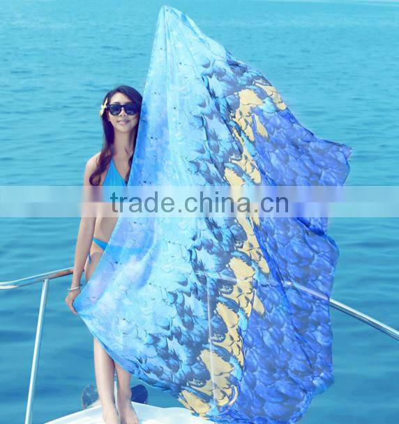 Floral fashion logo design digital printed women long scarf chinese satin silk scarf custom