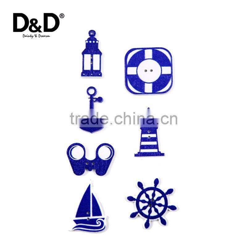 D&D 7pcs/lot 2-Holes Mixed Wooden Button Sailor series Craft Buttons Scrapbook Craft&Garment button Accessories