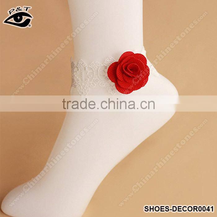 Red Flower Design With Lace Ribbon Anklets Foot Ornament For Fashion Women
