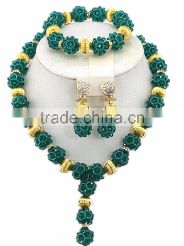 Gold-Plated Ball Crystal Beads Y shape Necklace African Jewelry Set