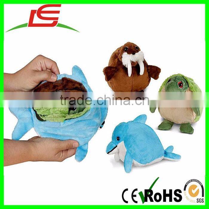 3 in one quick flip Reversible Plush Toy Turtle Dolphin Walrus Pop Out Pets Ocean