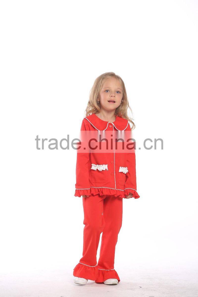 Wholesale kids pajamas sleepwear red ruffle pants set girls cotton sleepwear pajamas