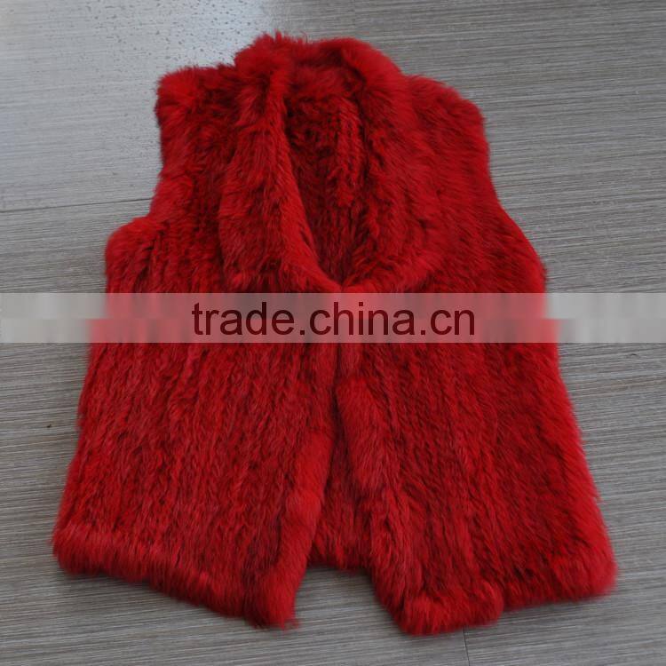 YanRan Fur YR052 Red Hand Knit Rabbit Fur Gliet/OEM Factory Top Quality Wholesale Fur Vest