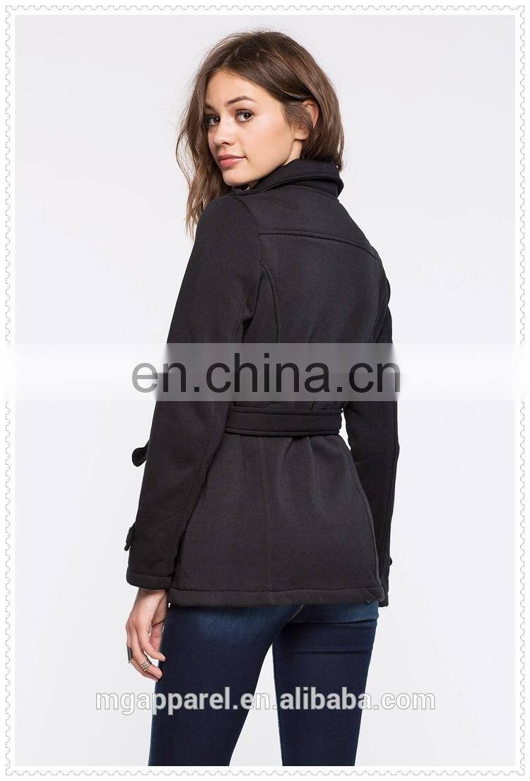 china OEM fashion women clothes notch collar belted long fleece lined winter coat