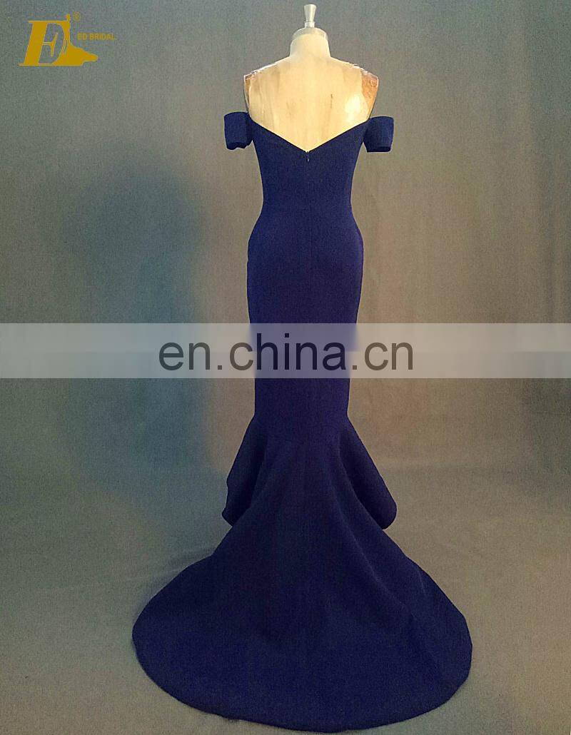 Sexy Off Shoulder Design Mermaid Tea Length Evening Dress With Long Tail