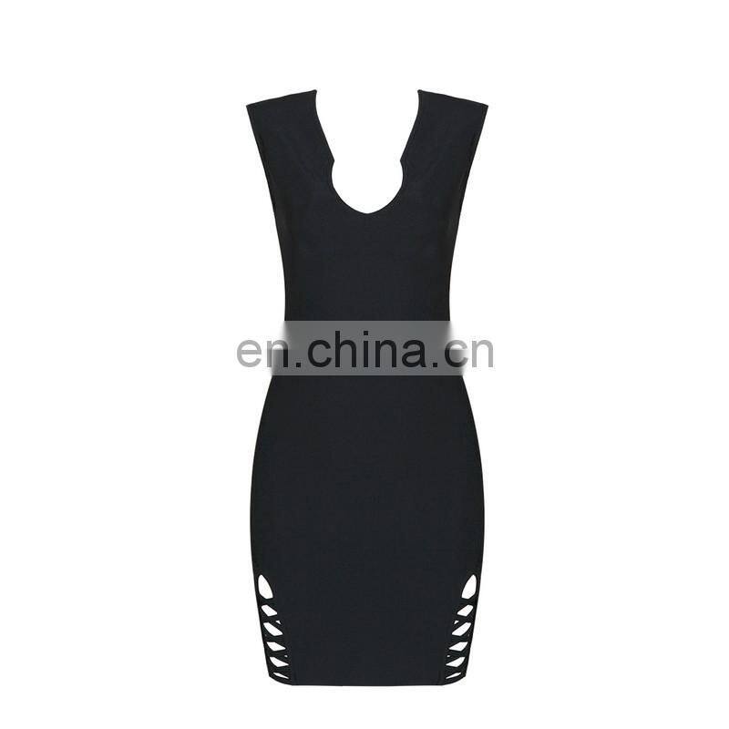 Latest Dresses Design Women Sexy Sleeveless Deep-V Black Short Tight Mini Dress Club Party Dress
