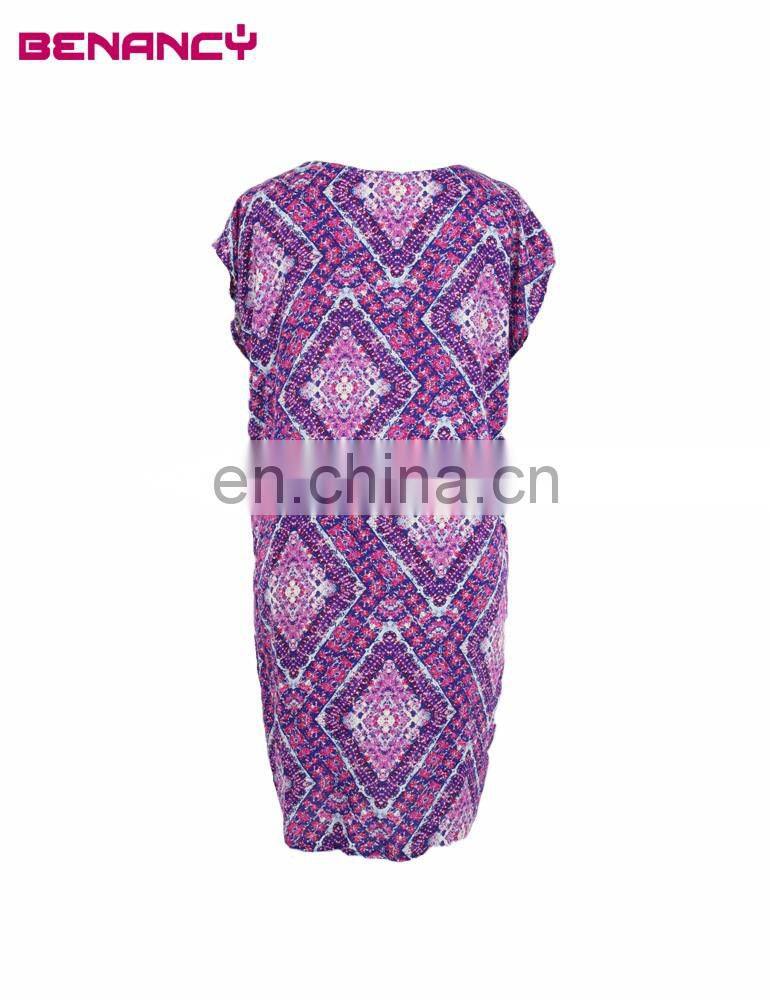 OEM Factory Price Indonesia Rayon Tile print Tunic Dress