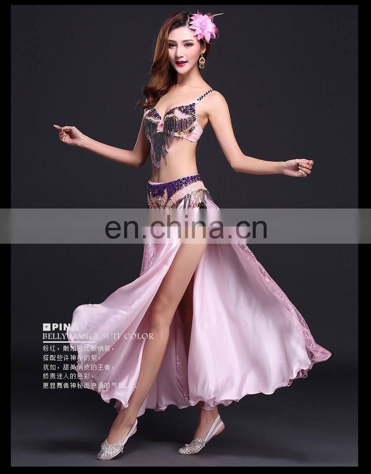 Q-6040 Professional beautiful hot sexy long glittery belly dance dress