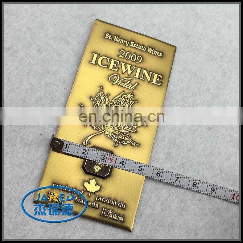 Gold Color Customized Design Metal Crafts Aluminum Wine Label with Cheap Price
