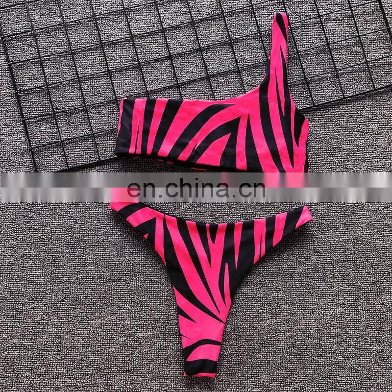 OEM New Short-Sleeved Split Tube Top Bikini Brazilian Swimsuit Sexy High Waist Swimwear Thong Bottoms T-Shirt Bikini
