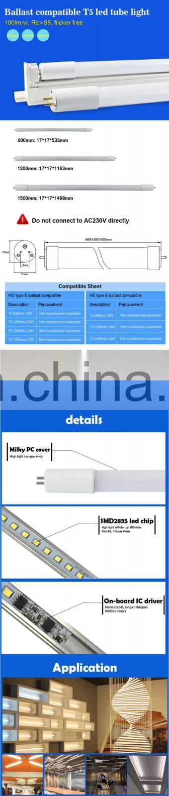 Replacement fully compatible dimming indoor lighting led t5 tube