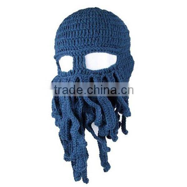 2014 Handmade Knitted Crochet Beard Hat Bicycle Mask Cap Octopus Cool Black SP055