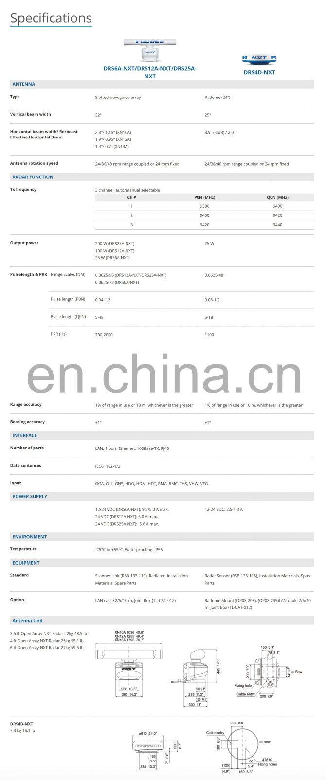 Marine electronics maritime navigation communication FURUNO NTX series ship boat solid state doppler radar sensor antenna