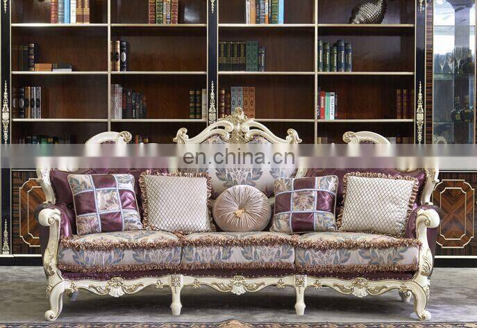 New arrival high quality wood royal antique sofa set furniture pure leather living room sofas