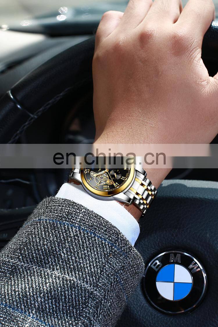TEVISE 9005B Luxury Men Stainless Steel Sun Moon Phase Watches 24 Hours Display Automatic Mechanical Brand Wrist Watch